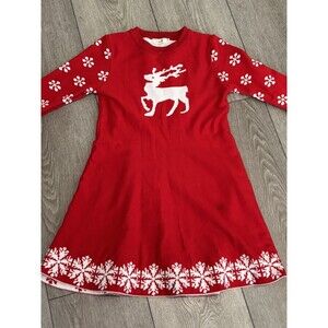 Girls Sweater Dress 10-12 Red White Reindeer Christmas Holiday Party Large